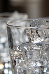 Close up of ice cubes in a glass of water 