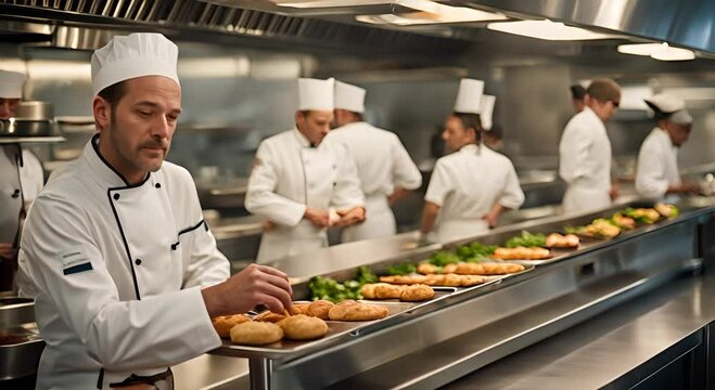 Chef working in a school cafeteria.