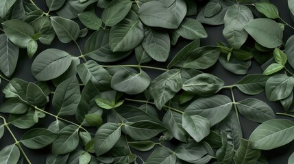 An overhead view of green leaves scattered on a dark surface SEAMLESS PATTERN