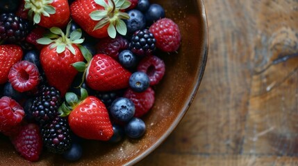 A bowl of mixed berries including blueberries and strawberries