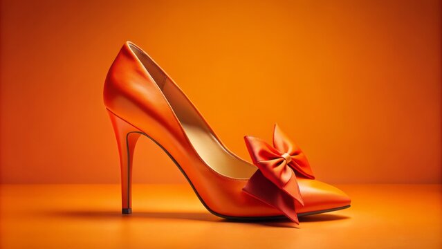 Vibrant orange stiletto with a festive bow on a bright orange background, perfect for women's shoe store promotional banners.