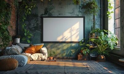 Cozy den with a blank TV screen
