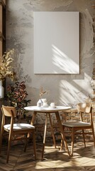 Elegant dining room with a blank canvas on the wall