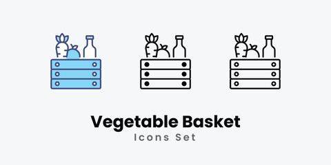Vegetable Basket icons vector set stock illustration