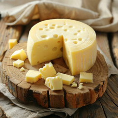 CHEESE IN A WOODEN BACKGROUND