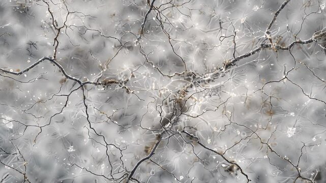 Higher magnification shows the complex morphology of interneurons with their numerous dendrites and axons extending into various regions of the brain.