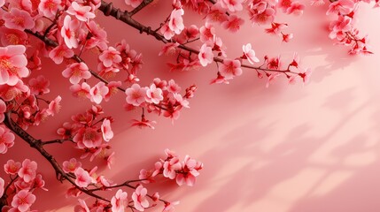 Cherry Blossoms on Pink Background