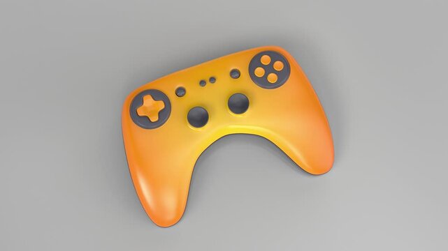 Orange wireless game controller on a shiny grey background