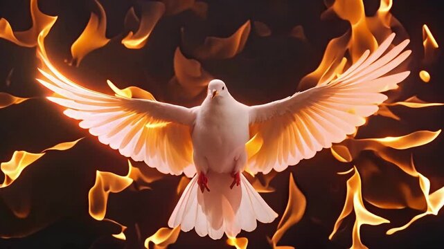 Winged dove in flames, a representation of the New Testament Holy Spirit