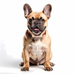 Fototapeta premium French bulldog dog breed standing against white background, AI Generated