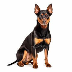 German pinscher dog breed standing against white background, AI Generated