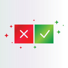 Vector cross and check mark symbol set in red and green color