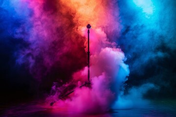 Fototapeta premium colorful smoke on the stage podium by generative ai
