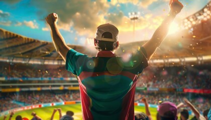 Fan Celebrating at a Cricket Match