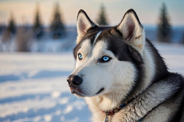 Naklejka premium a majestic Siberian husky with piercing blue eyes