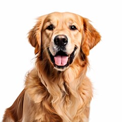 Obraz premium Golden retriever dog breed standing against white background, AI Generated