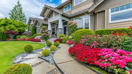 Obraz premium A house with a beautiful garden in front of it