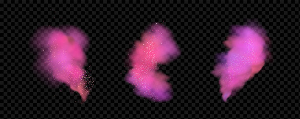 Pink powder dust with glittering shimmering swirls, shiny glitter design. Magical motion, sparkling lines on a black background.