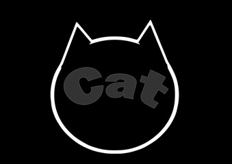 the cat's head has a white outline with the text cat on a black background