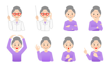 おばあさんパンフレット広告用ポーズセット