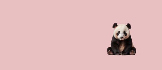 Obraz premium adorable panda set against a soft pink background.