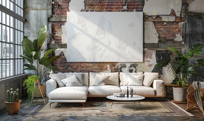 Elegant living room with a blank canvas above the sofa