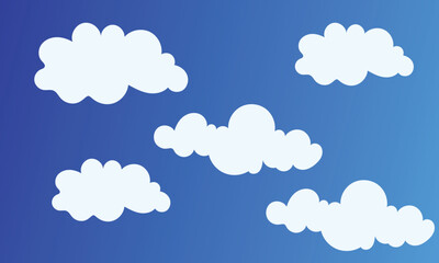 Cute white cartoon clouds on bright blue summer sky background Vector illustration. EPS 10/AI
