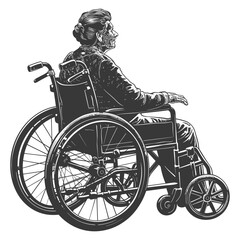 Obraz premium elderly woman in a wheelchair with engraving style