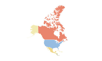 Obraz premium Map of North america isolated modern colorful style. for website layouts, background, education, precise, customizable, Travel worldwide, map silhouette backdrop, earth geography, political, reports.