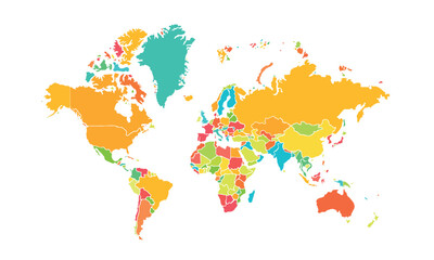 Obraz premium Map of world isolated modern colorful style. for website layouts, background, education, precise, customizable, Travel worldwide, map silhouette backdrop, earth geography, political, reports.