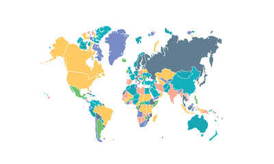 Obraz premium Map of world isolated modern colorful style. for website layouts, background, education, precise, customizable, Travel worldwide, map silhouette backdrop, earth geography, political, reports.