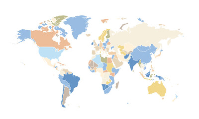Obraz premium Map of world isolated modern colorful style. for website layouts, background, education, precise, customizable, Travel worldwide, map silhouette backdrop, earth geography, political, reports.