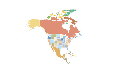 Map of North america isolated modern colorful style. for website layouts, background, education, precise, customizable, Travel worldwide, map silhouette backdrop, earth geography, political, reports.