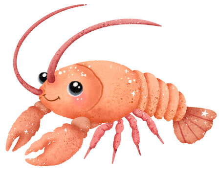 cute watercolor lobster, orange, smiling clip art preview