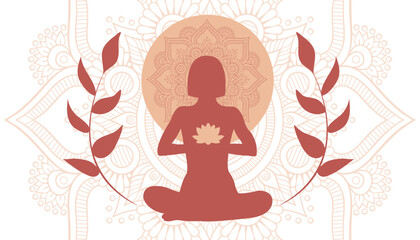 International Yoga Day monohrome modern illustration. Silhouette of woman in lotus pose. Logo concept for world yoga day.