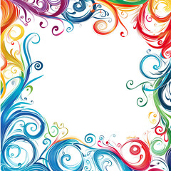  Abstract Colorful Swirls Frame on White Background with Copy Space