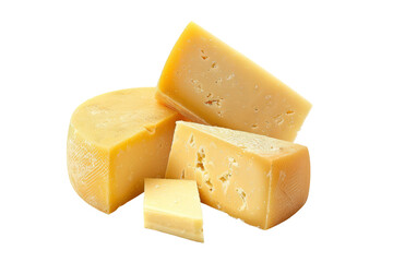 Delicious hard cheese isolated on transparent background. With clipping path. Cut out pieces of fresh cheese for design, layout, advertising, mockup. Food objects on white