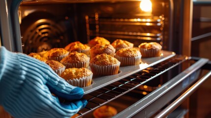 The fresh muffins in oven