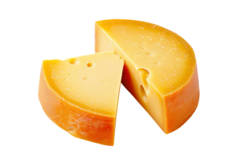 Delicious hard cheese isolated on transparent background. With clipping path. Cut out pieces of fresh cheese for design, layout, advertising, mockup. Food objects on white