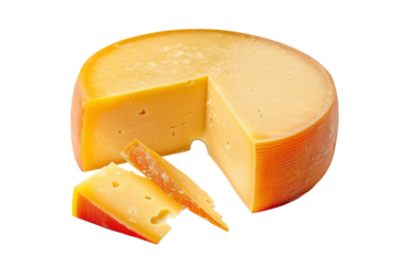 Delicious hard cheese isolated on transparent background. With clipping path. Cut out pieces of fresh cheese for design, layout, advertising, mockup. Food objects on white