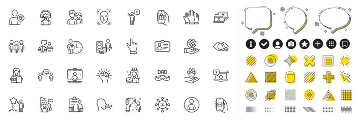 Set of Star, Court judge and Face detection line icons for web app. Design elements, Social media icons. Group, Support, Farsightedness icons. Accounting, Money profit, Agent signs. Vector