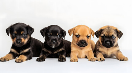 Obraz premium Dog cute puppies in a row isolated on white background