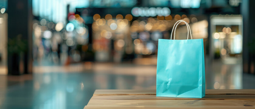 A Still Life of Elegance. A Stylish Shopping Bag Enhancing the Beauty of a Wooden Table