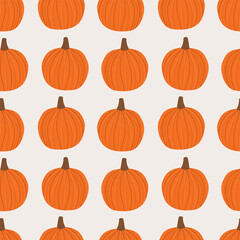 Pumpkin seamless pattern. Stylized vegetable on a beige background. Vector illustration for fabric, halloween design, background, wrapping paper