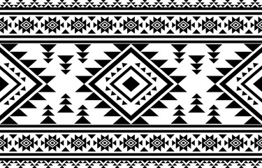 Ancient echoes Aztec geometric seamless patterns southwest Navajo Native American tribal ethnic black and white for textile printing