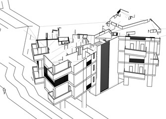 Modern building architectural 3d drawing