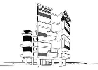 Modern building architectural 3d drawing