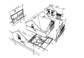 Fototapeta premium Modern building architectural 3d drawing