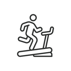 Treadmill, in line design. Treadmill, exercise machine, running, fitness equipment, cardio workout, gym equipment, running machine on white background vector. Treadmill editable stroke icon.