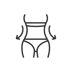 Small waist, in line design. Slim waist, waistline, fitness, body shape, hourglass figure, waist measurement on white background vector. Small waist editable stroke icon.